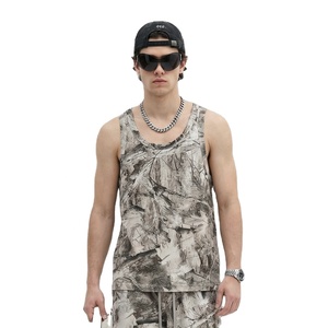 夏の新作カスタムストリートスタイルメンズノースリーブニットショート<span class=keywords><strong>T</strong></span>シャツヒップホップルーズフィット通気性迷彩プリント - Product Image 1