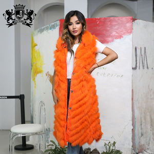 Janefur-<span class=keywords><strong>Chaleco</strong></span> largo de piel de zorro, Chaqueta larga rosa de alta calidad, venta al por mayor - Product Image 5