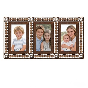 Cadre photo mural et de table multi-ouvertures 3-<span class=keywords><strong>en</strong></span>-1 <span class=keywords><strong>en</strong></span> métal couleur rouille rustique, style vintage familial avec décorations perlées - Product Image 2