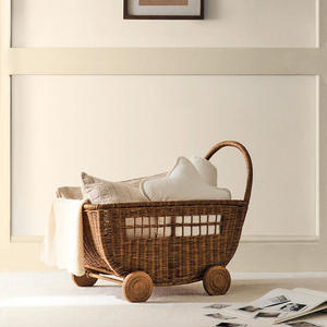 Carrito de mimbre tejido para niños, regalo de cumpleaños de un año, carrito de mano para caminar para bebés, cochecito de mimbre tejido hecho a mano para niños - Product Image 3