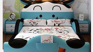Linda cama de vaca de dibujos animados para niños con diseño de cuerno, Media barandilla, tapicería de algodón, cama de tamaño completo para niños y niñas - Product Image 4