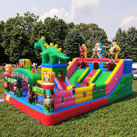 Château gonflable à thème de dessin animé, toboggan aquatique à double piste, mur d'escalade, matériau PVC écologique de haute qualité