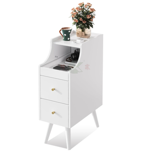 Table de chevet étroite <span class=keywords><strong>avec</strong></span> tiroir et étagère ouverte, table de nuit moderne <span class=keywords><strong>avec</strong></span> trou pour câbles, pour chambre à coucher/salon - Product Image 1