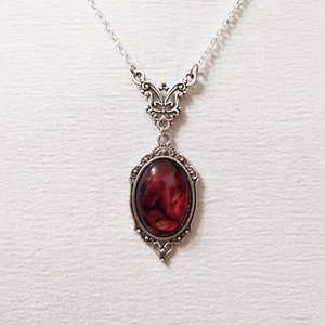 Collar con Colgante de Cuarzo Rojo Sangre Estilo Gótico Vintage, Collar de Mariposa para <span class=keywords><strong>Mujer</strong></span>, Joyería de Bruja con Relieve de Vampiro - Product Image 6
