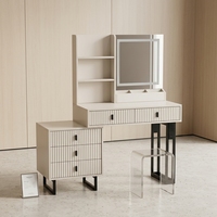 Coiffeuse Moderne Européenne en Bois Rétractable Blanche avec Grande Table de Maquillage, Écran Tactile 3 Couleurs et Éclairage Dimmable pour Chambre à Coucher