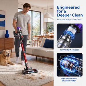 PV26 Cordless <b>Stick</b> Vacuum Cleaner, , 60-Min Runtime with <b>LED</b> Dust Detection <b>Light</b> for Home Carpet Hard Floor - Product Image 4