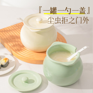Ceramic Kitchen Oil Jar With Lid Heat Resistant Round Shape For Storing Lard Chili Oil Liquid Seasoning - Product Image 3