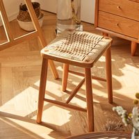 Tabouret nordique en bois massif tressé, tabouret de bar moderne et minimaliste, tabouret de coiffeuse, tabouret à chaussures, tabouret haut, chaise de salle à manger