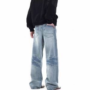 Pantaloni in Denim lavato blu chiaro alla moda Streetwear pantaloni larghi a gamba larga di alta qualità <span class=keywords><strong>Jeans</strong></span> larghi da <span class=keywords><strong>uomo</strong></span> - Product Image 3