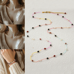 Accessoire de mode coloré de collier de style tendance réglable avec des perles de pierre naturelle pour des tenues décontractées et de festival - Product Image 1
