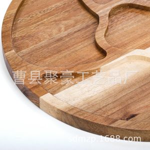 Plateau de service rond en bois d'acacia de 12 pouces avec compartiments pour fromage, viande, fruits, légumes et pain - Product Image 4