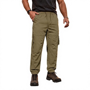 Pantalon cargo décontracté pour homme, taille élastique avec cordon de serrage, en coton mi-lourd, multi-poches, bas de survêtement - Product Image 1