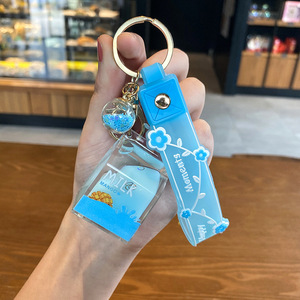 Lilangda nouveau mignon personnalisé voiture sac pendentif petit cadeau en gros acrylique coulant sable lait bouteille boucle liquide huile porte-clés - Product Image 4