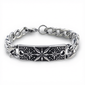 سوار للرجال من الجمجمة والكوبان مطلي بالفضة نمط فاتن متقاطع للرجال أساور عصرية ساحرة واسعة - Product Image 3