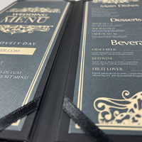 Cartes de menu de table de mariage personnalisées, simples et élégantes, en velours noir avec estampage doré, faites à la main pour les célébrations de fête