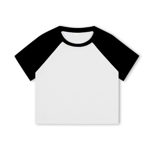 Custom Logo Streetwear Knitted Eco-Friendly Women's Cropped T-Shirts Contrast Short Sleeve Crop <b>Tops</b> Tees - Product Image 2