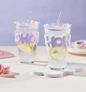Offre Spéciale – <span class=keywords><strong>Bouteille</strong></span> d'eau en verre résistante à la chaleur, mignonne et tendance, avec paille en verre, tasse à café avec couvercle, idéale pour les cadeaux promotionnels - Product Image 3