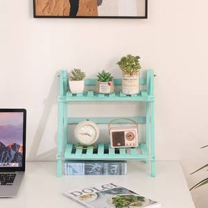 अंतरिक्ष दो-परत लकड़ी के ट्रैपेज़ोइडल टेबलटॉप भंडारण रैक फोल्डेबल भंडारण शेल्फ टेबलटॉप बुकशेल्फ़ - Product Image 6