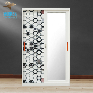 Meubles de chambre à coucher coulissants modernes armoire-penderie en métal bon marché <span class=keywords><strong>avec</strong></span> <span class=keywords><strong>serrure</strong></span> et clé imprimée armoire Lemari Baju Besi pour usage domestique - Product Image 2