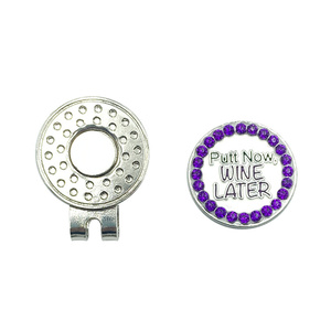 Marqueur <span class=keywords><strong>de</strong></span> balle <span class=keywords><strong>de</strong></span> <span class=keywords><strong>golf</strong></span> en métal portable avec clip pour chapeau, motif '<span class=keywords><strong>Putt</strong></span> Now Wine Later', accessoires <span class=keywords><strong>de</strong></span> <span class=keywords><strong>golf</strong></span> amusants - Product Image 2