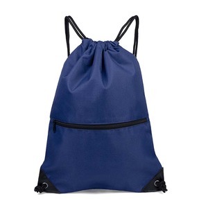 Factory Custom Logo Black <b>Drawstring</b> Backpack <b>Bag</b> Sport Gym Draw String <b>Bag</b> with Zipper Pocket - Product Image 5