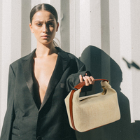 Petite pochette de maquillage d'été en Jute pour femmes, sac de maquillage en chanvre uni avec poignée en cuir