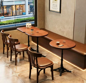 Ensemble de mobilier de luxe moderne en bois massif avec chaises et banquette de restaurant, structure métallique pour hôtels, cafés et bistrots - Product Image 4