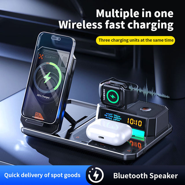 High Quality Multi-function Magnetic Wireless Charging Station Type-C Port 15W Output Fast Charging Stand for Earphone Phone