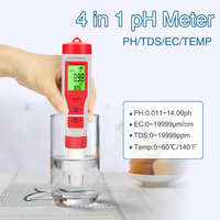 Penguji Air Digital dengan Lampu Latar 4 In 1 EC/TDS/PH/TEMP Kit Penguji Monitor Kualitas Air untuk Kolam Air Minum