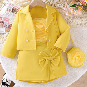 Abbigliamento per Bambine 4-7 Anni, Giacca a Maniche Lunghe, Gilet con Fiori 3D, Pantaloni, <span class=keywords><strong>Gonna</strong></span> con Borsa, Set 3 Pezzi, Outfit Popolare per Bambine - Product Image 4