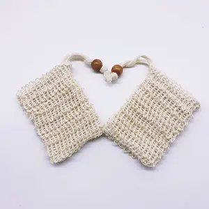 Logo Custom Natural Cotton Drawstring Soap Bag Saver Holder Pouch Mesh Knitting Recycled Sisal Soap Pouch Bag