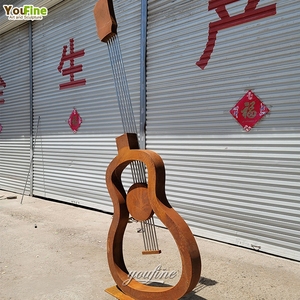 Escultura de guitarra de acero Corten de instrumentos musicales abstractos al aire libre de nuevo diseño - Product Image 4