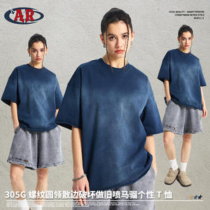 ARTIE 2025, marca de moda americana, camiseta de manga corta para hombre, acabado lavado Retro desgastado, teñido en aerosol, borde irregular destruido - Product Image 6