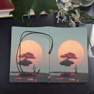 Cuaderno A6 hecho a mano, páginas reemplazables, regalo de lujo para conferencias, notas clave con hombre, isla flotante, árbol, impresiones de luna llena en - Product Image 4