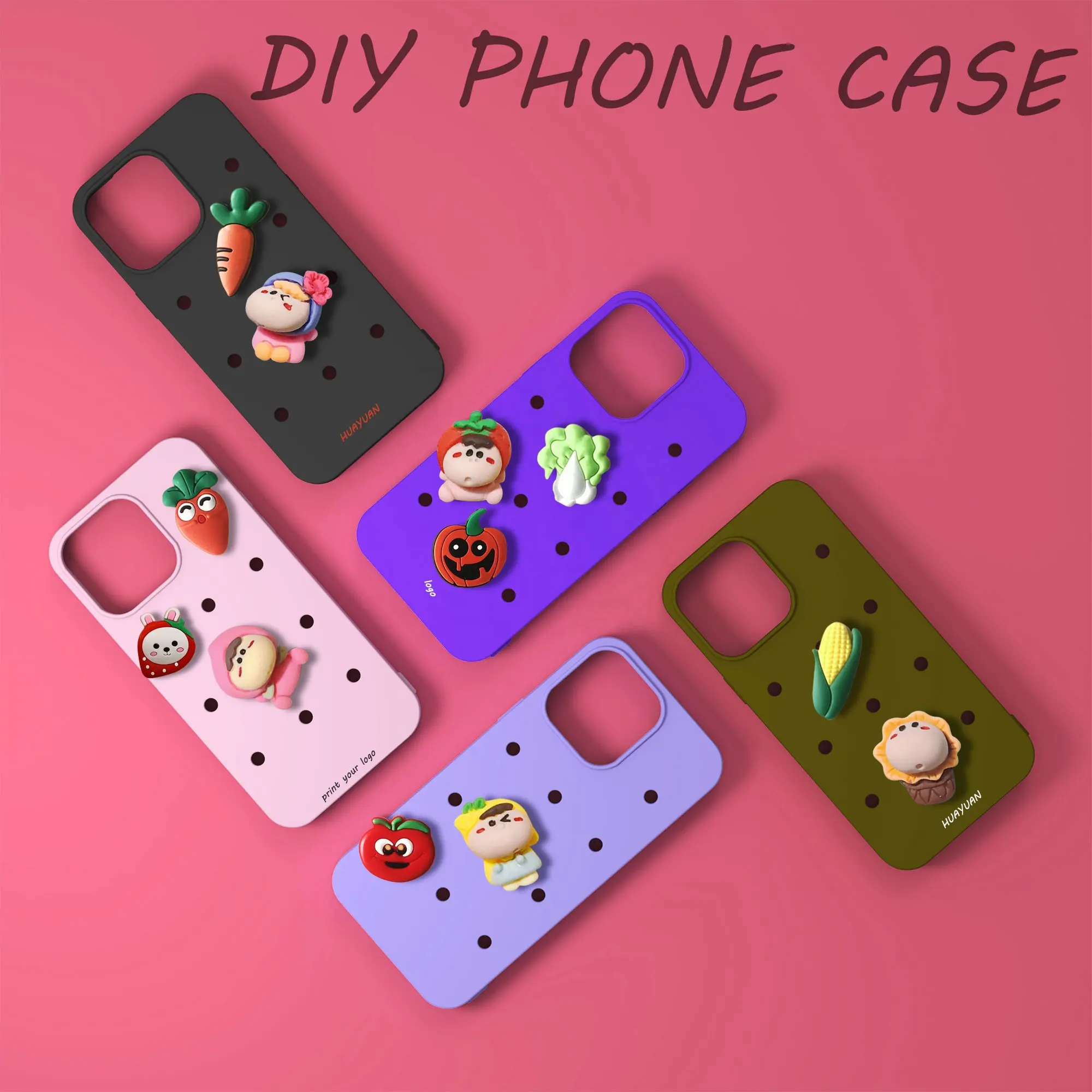 DIY Yourselt 3D Cartoon Fashion Flower Bear Silicon Rubber Phone Case Shockproof for iPhone 14 Pro Max 13 12 11