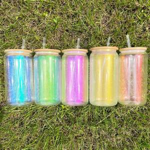Vaso de Vidrio Iridiscente Transparente de 16oz/20oz para Sublimación, Ideal para Impresión por Transferencia de Calor - Product Image 1