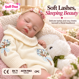 ตุ๊กตาซิลิโคน DollDuo ขนาด 18 นิ้ว ตุ๊กตาเด็กแรกเกิดหลับ ชุดลายดอกไม้สีครีม วาดลายด้วยมือ ของขวัญคริสต์มาสสำหรับเด็ก - Product Image 1