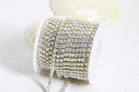 Chaîne de Strass en Cristal AB en Verre, Forme Plate, SS16, 10 Verges/Rouleau, Chaînes à Coupelles Serrées pour la Décoration de Chaussures, Sacs et Vêtements