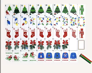 Ensemble cadeau de Mahjong américain festif d'hiver pour les fêtes, avec 5 couches, motif sapin de Noël, bonbonnière, <span class=keywords><strong>casse</strong></span>-<span class=keywords><strong>noisette</strong></span> et tuiles de Mahjong américaines en acrylique - Product Image 1