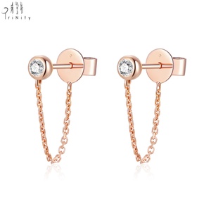 ต่างหูเพชรแท้ทรงหยดน้ำทองคำแท้ 14K สีโรสโกลด์ สไตล์มินิมอลยอดนิยม ขายส่ง เหมาะสำหรับผู้หญิงใส่ทุกวัน - Product Image 2
