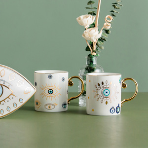 Tasse en céramique personnalisée œil porte-bonheur créatif avec anse dorée, style bohème, pour café, maison, bureau et cadeaux - Product Image 4