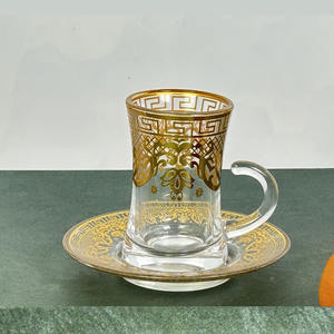 Set <span class=keywords><strong>da</strong></span> Caffè Arabo Turco del Medio Oriente con Decorazioni Dorate, Tazza <span class=keywords><strong>da</strong></span> Tè in Vetro con Piattino, Set di Tazze <span class=keywords><strong>da</strong></span> Caffè Etiopi <span class=keywords><strong>da</strong></span> 100ml - Product Image 3