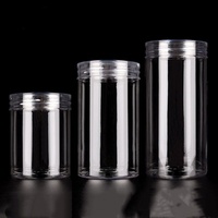 Vente en gros de pots en plastique PET transparents de 100 mm de diamètre avec couvercles à vis, impression numérique personnalisée du logo pour le stockage des noix, des céréales et des collations