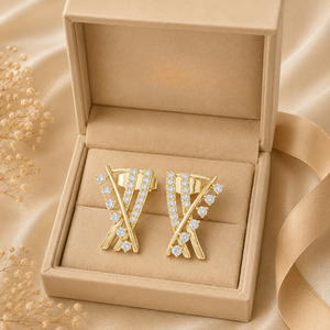 22K Gold Contemporary Earrings for Women Elegant Designer Jewelry Fashion Wedding Party Wear Premium Collection - Product Image 2