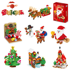 Mô hình quy mô 1:8 đồ chơi thu nhỏ Santa Claus xe trượt tuyết nai sừng tấm hạt nhỏ Khối quà tặng giáng sinh mới cho trẻ em Xây Dựng Bộ - Product Image 2