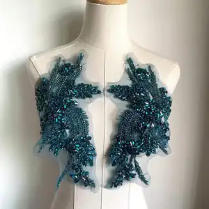 Turquoise handmade rhinestone applique for bridal sash, bridal headpiece, dance costume