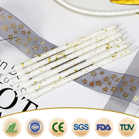 Barley 6 pièces Bougies d'anniversaire élégantes blanches en forme de crayon, avec feuille d'or, fines et longues, pour décoration de gâteau, mariage, Pâques, anniversaire