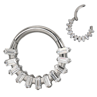 GZN Body Piercing Jewelry Anillo de aro de segmento con bisagras de titanio con Baguette frontal CZ Fan Edge Nariz Anillo de oreja Pendiente de hélice