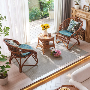 Chaise en rotin végétal vintage tissé à la main chaise de dossier de loisirs chaise tissée en rotin naturel pour famille d'accueil balcon - Product Image 1