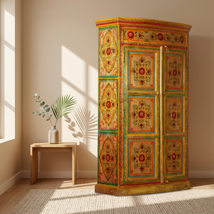 Armoire en bois massif peinte à la main pour chambre à coucher, faite à la main pour salon, hôtel, ferme, mobilier indien, grossiste - Product Image 1